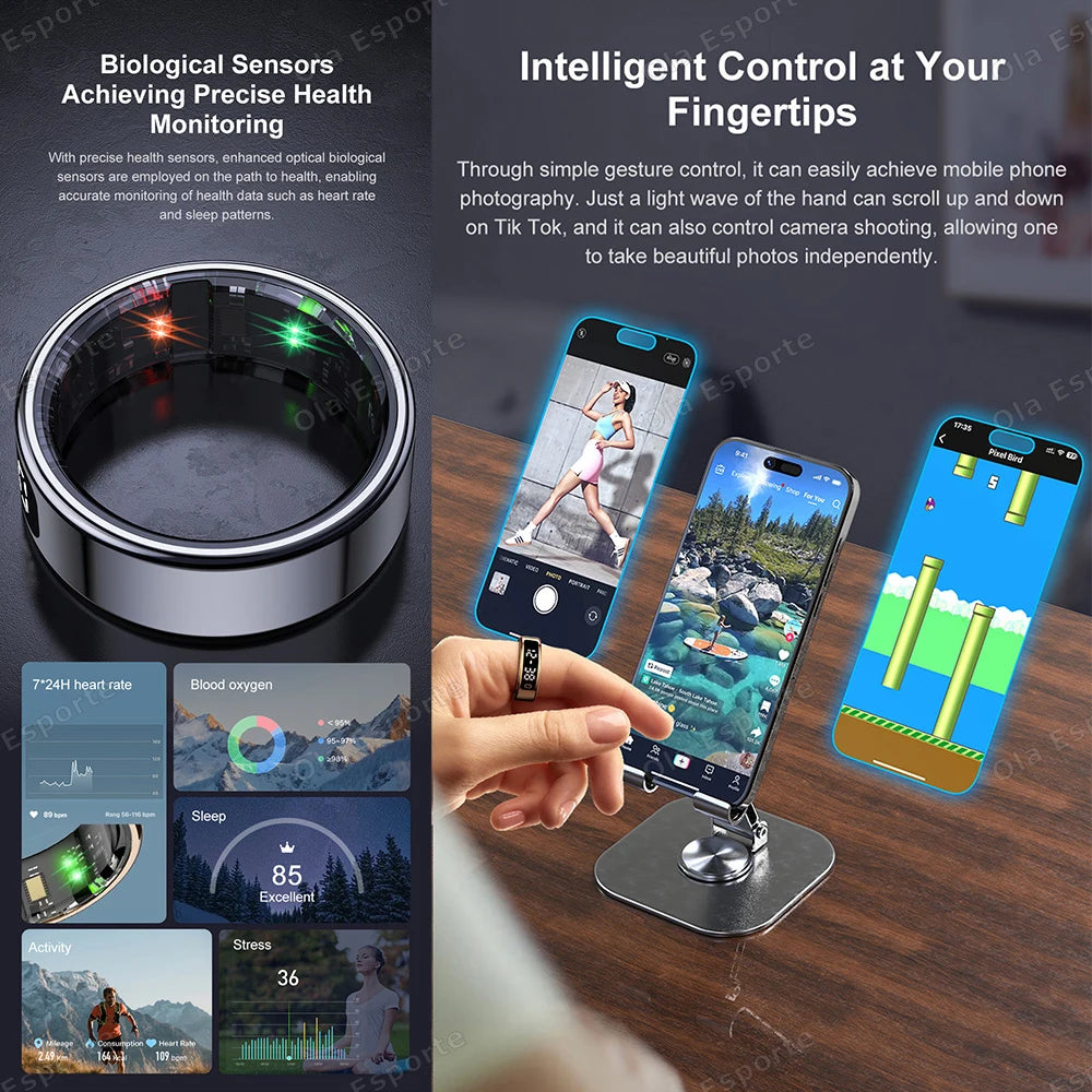 Noor Smart Ring - Premium Digital Tasbih/Zikr & Prayer Reminder LED Display Screen Heart Rate Blood Oxygen Monitoring Waterproof Multi Sports Modes Smart Ring