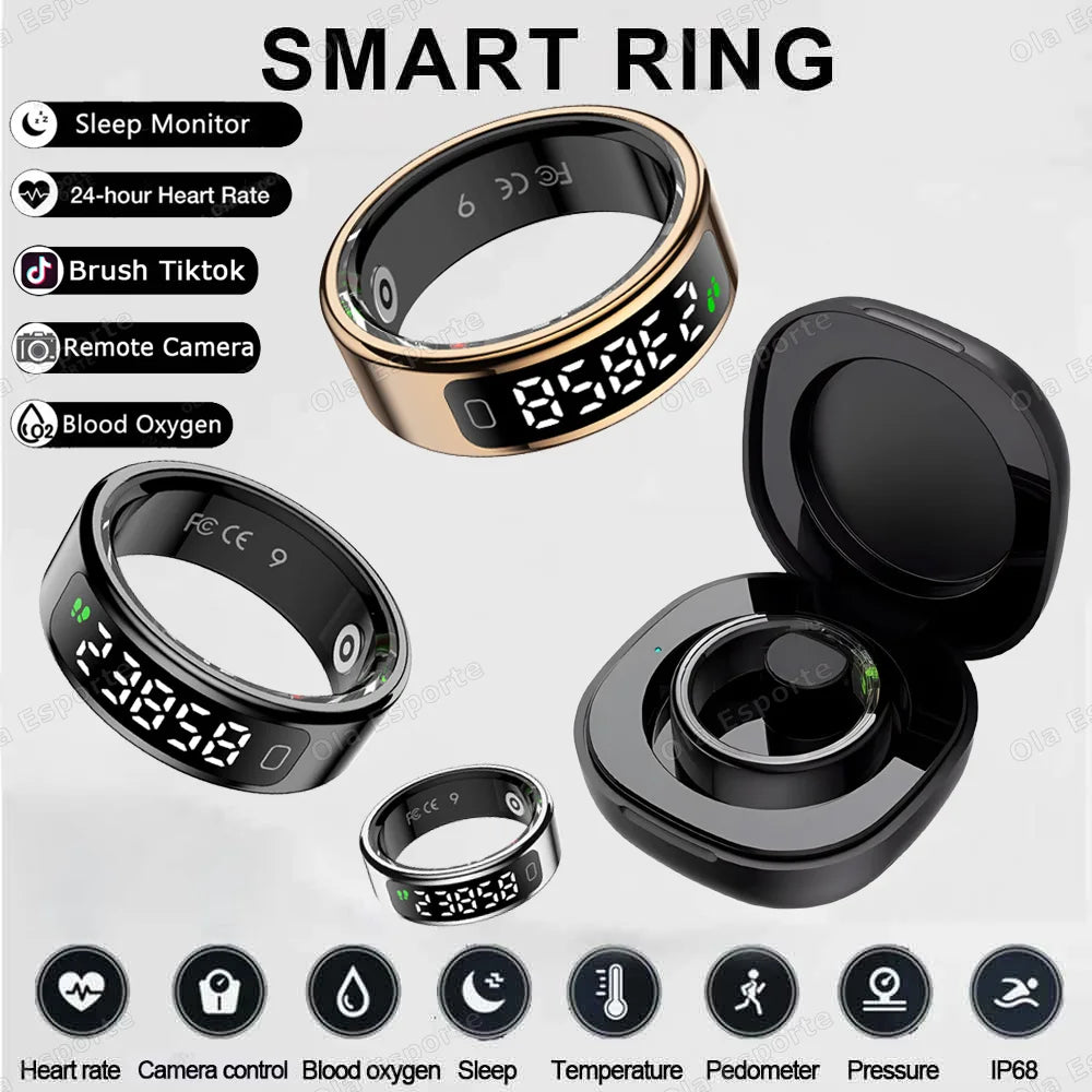 Noor Smart Ring - Premium Digital Tasbih/Zikr & Prayer Reminder LED Display Screen Heart Rate Blood Oxygen Monitoring Waterproof Multi Sports Modes Smart Ring