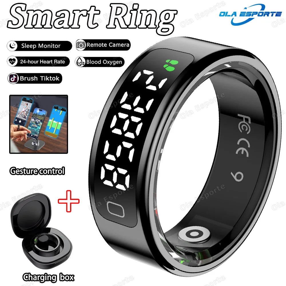 Noor Smart Ring - Premium Digital Tasbih/Zikr & Prayer Reminder LED Display Screen Heart Rate Blood Oxygen Monitoring Waterproof Multi Sports Modes Smart Ring
