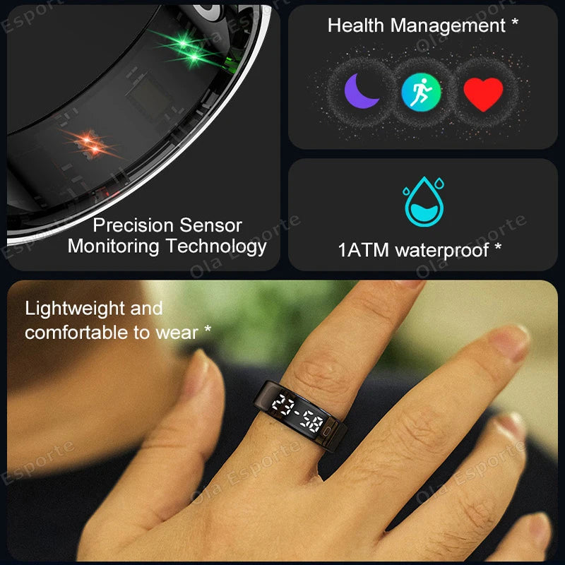 Noor Smart Ring - Premium Digital Tasbih/Zikr & Prayer Reminder LED Display Screen Heart Rate Blood Oxygen Monitoring Waterproof Multi Sports Modes Smart Ring