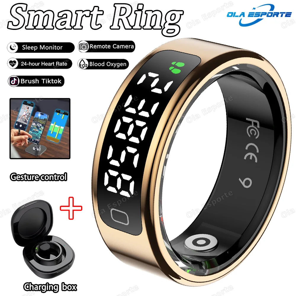 Noor Smart Ring - Premium Digital Tasbih/Zikr & Prayer Reminder LED Display Screen Heart Rate Blood Oxygen Monitoring Waterproof Multi Sports Modes Smart Ring
