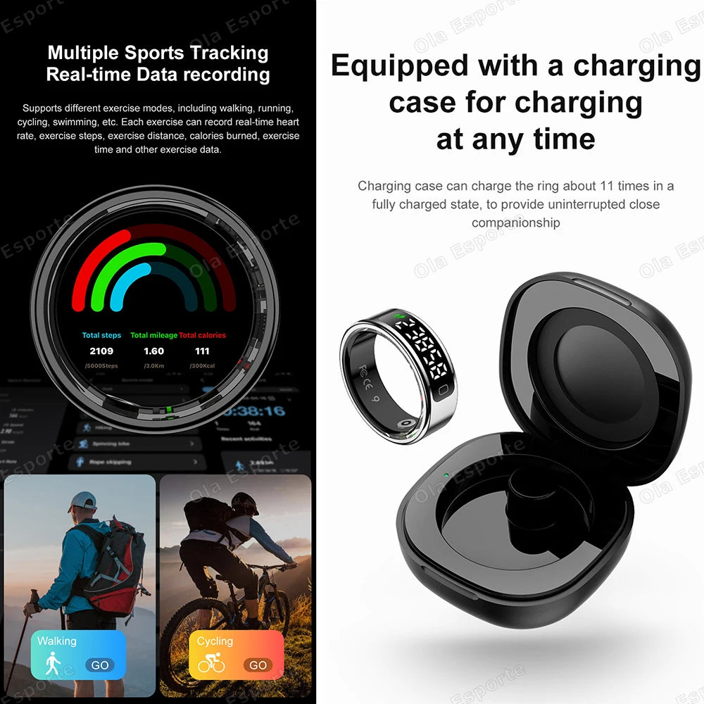 Noor Smart Ring - Premium Digital Tasbih/Zikr & Prayer Reminder LED Display Screen Heart Rate Blood Oxygen Monitoring Waterproof Multi Sports Modes Smart Ring