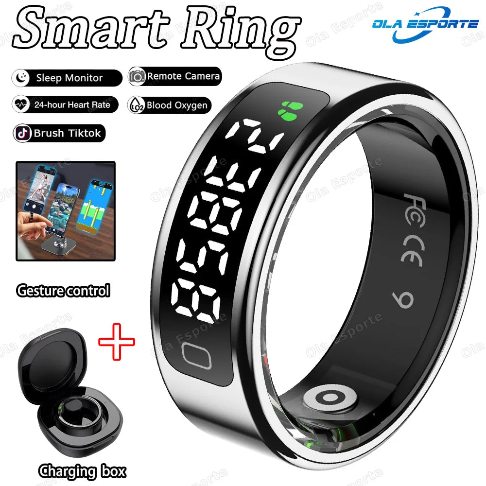 Noor Smart Ring - Premium Digital Tasbih/Zikr & Prayer Reminder LED Display Screen Heart Rate Blood Oxygen Monitoring Waterproof Multi Sports Modes Smart Ring